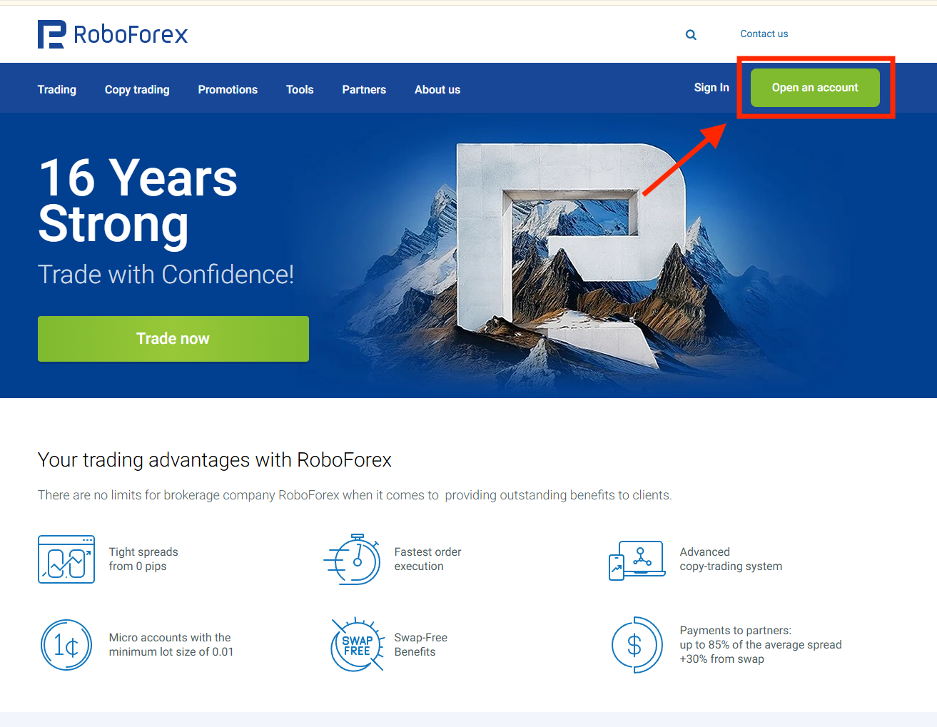 Стартовая страница RoboForex